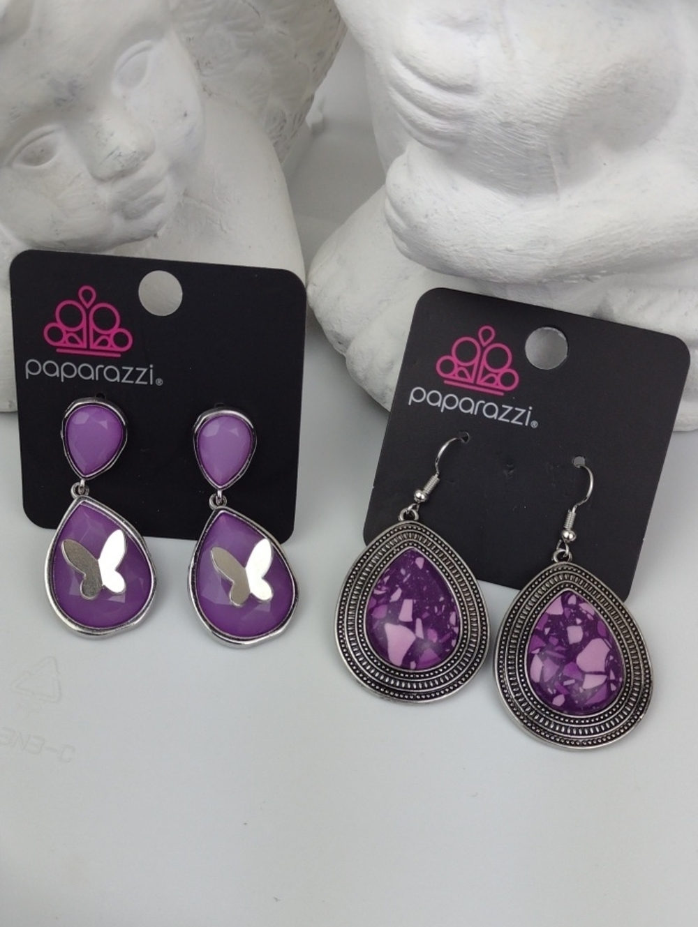 2 Pair Silver Tone Paparazzi Purple Teardrop Earrings